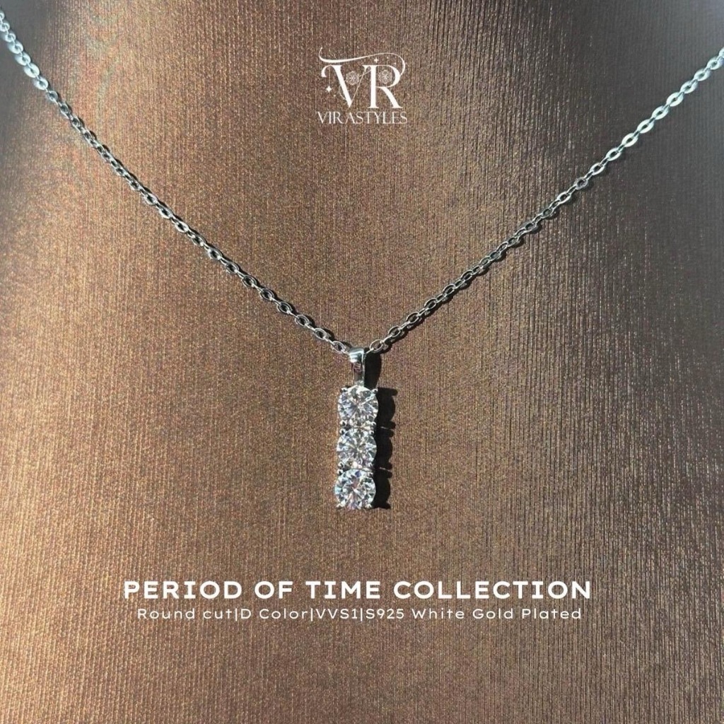 VRS.สร้อยเพชร สร้อยคอเงิน92.5 ชุบทองคำขาว พร้อมจี้เพชรแถวน้ำหนัก 1.50กะรัต Collection Period Of Time