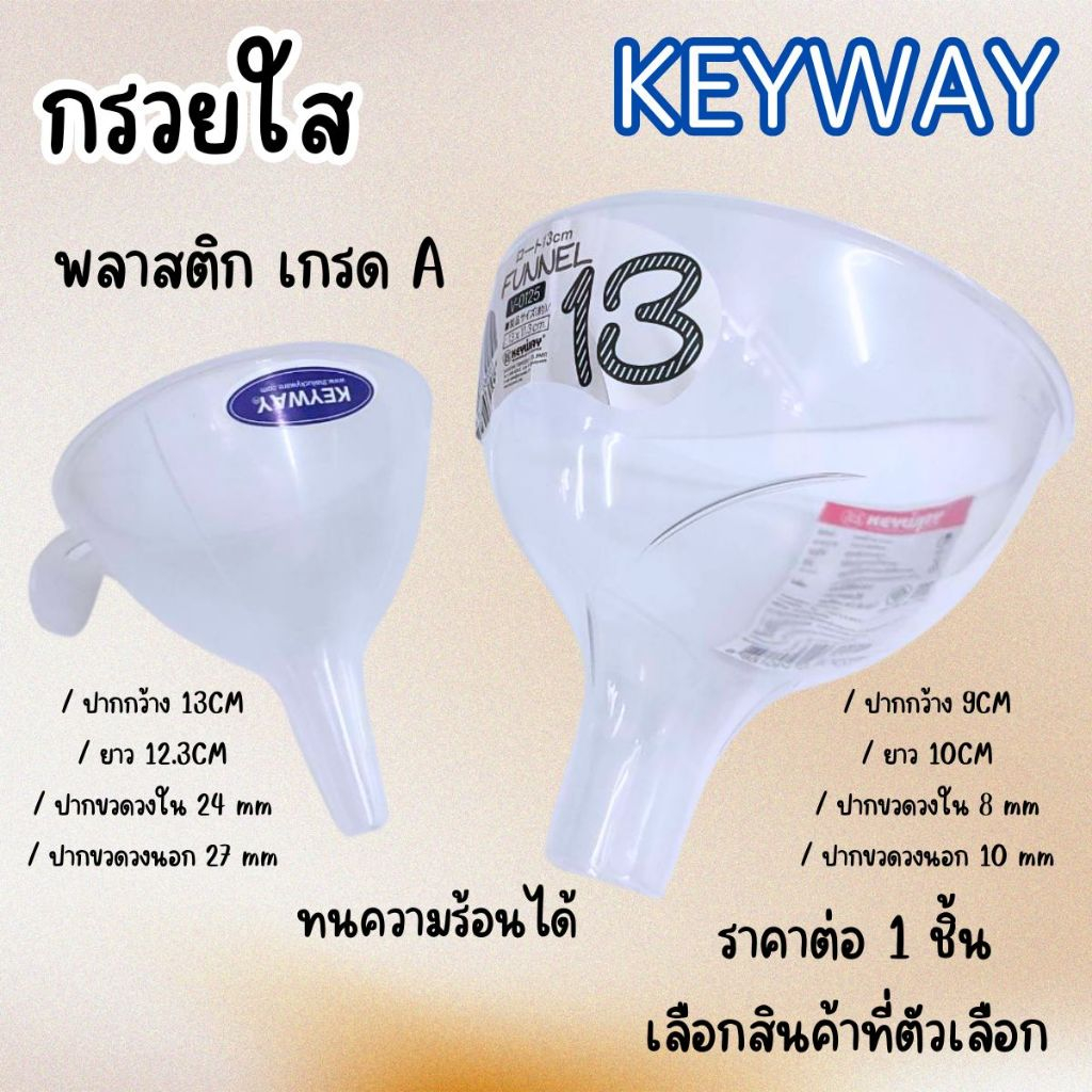 กรวยใส กรวยกรอกน้ำ พลาสติก กรวยน้ำ กรอกอาหาร กรวยน้ำมัน มีหูจับ Food grade ทนความร้อนได้  KEYWAY WN