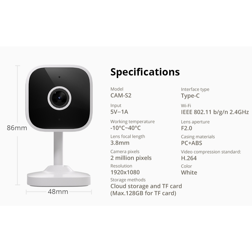 Sonoff CAM-S2 กล้องรักษาความปลอดภัยอัจฉริยะ 1080P Human & Motion Detection Night Vision  ไม่รวม adaptor