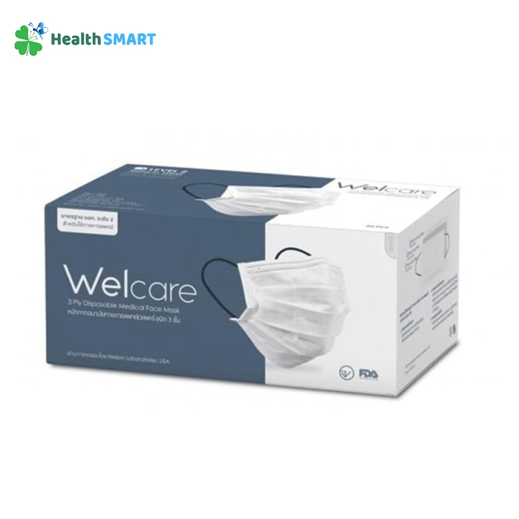 Welcare เวลแคร์ หน้ากากอนามัย 3 ชั้น เลเวล 1- 2 (50 ชิ้น/กล่อง)