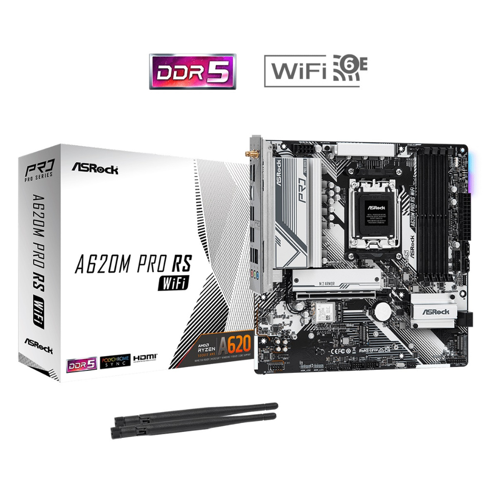 ASRock A620M Pro RS WiFi AMD AM5 mATX Motherboard (เมนบอร์ด)