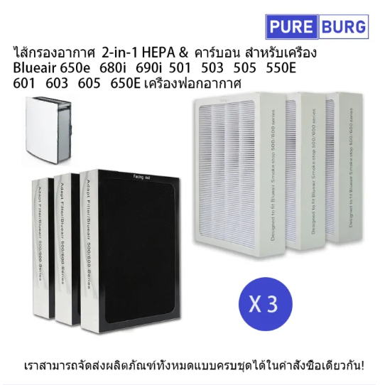 บลูแอร์ Blueair รุ่น 650e 680i 690i 501 503 505 550E 601 603 605 650 เครื่องฟอกอากาศ  Pm2.5กรองกลิ่น