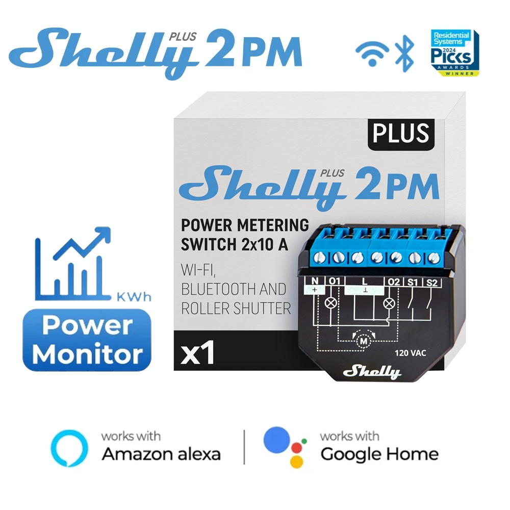 Shelly Plus 2PM สวิตช์รีเลย์อัจฉริยะ 2 ช่อง WiFi และ Bluetooth พร้อมระบบวัดพลังงานสำหรับบ้าน