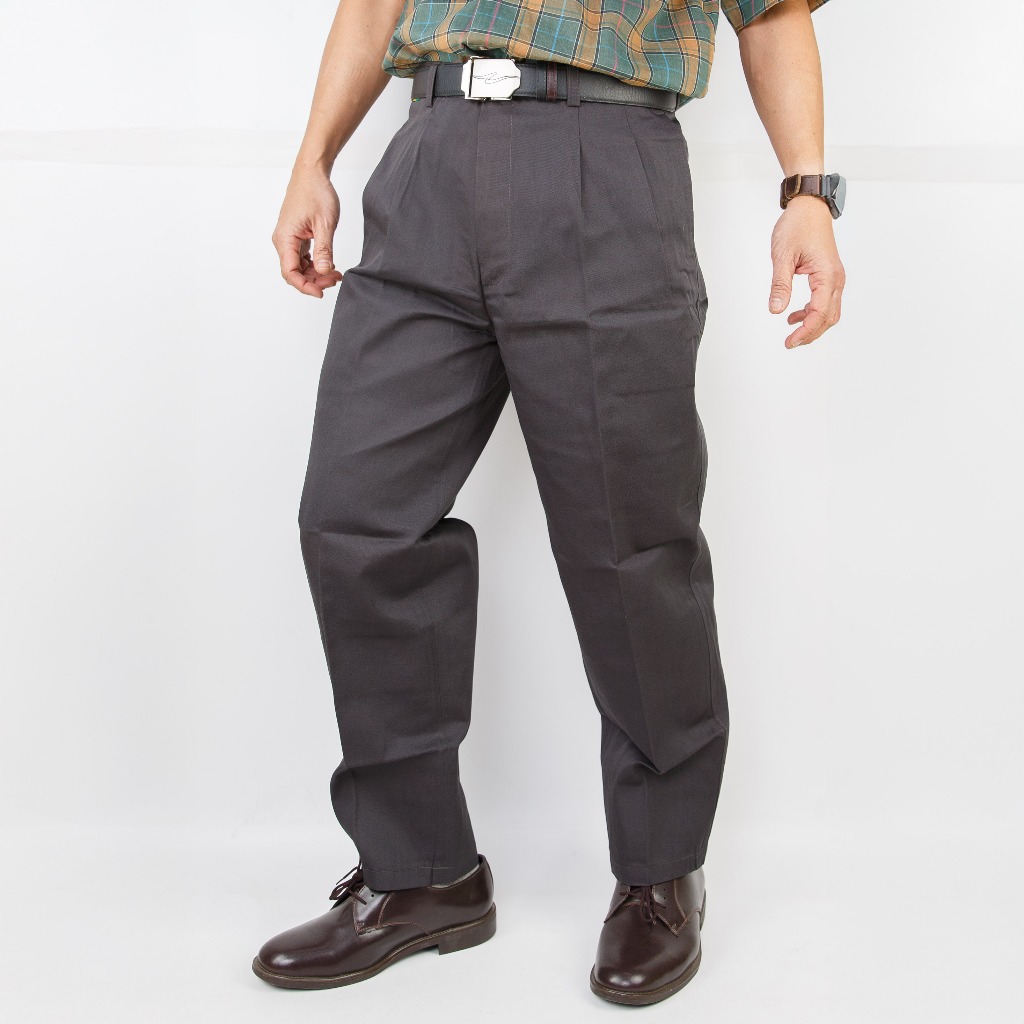 กางเกงขายาวผ้าแสล็คผ้าค็อตตอนคอม มีจีบ Nicman ทรงขากระบอก คุณลุงคุณตาชอบใส่