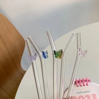 (พร้อมส่ง)💖หลอดแก้วประดับผีเสื้อ หลอดผีเสื้อ หลอดดื่มแบบใช้ซ้ำได้ 1 ชิ้น 8 มม.