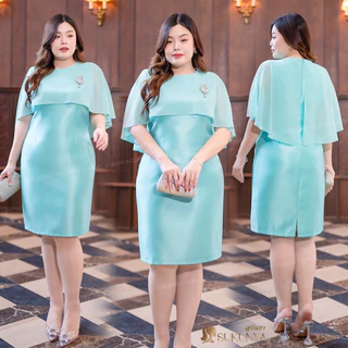 6381::DRESSชุดเดรสผ้าไหมทรงสวยแต่งแขนระบาย Clothing Women ผู้หญิง เสื้อผ้า ชีฟอง กระโปรง