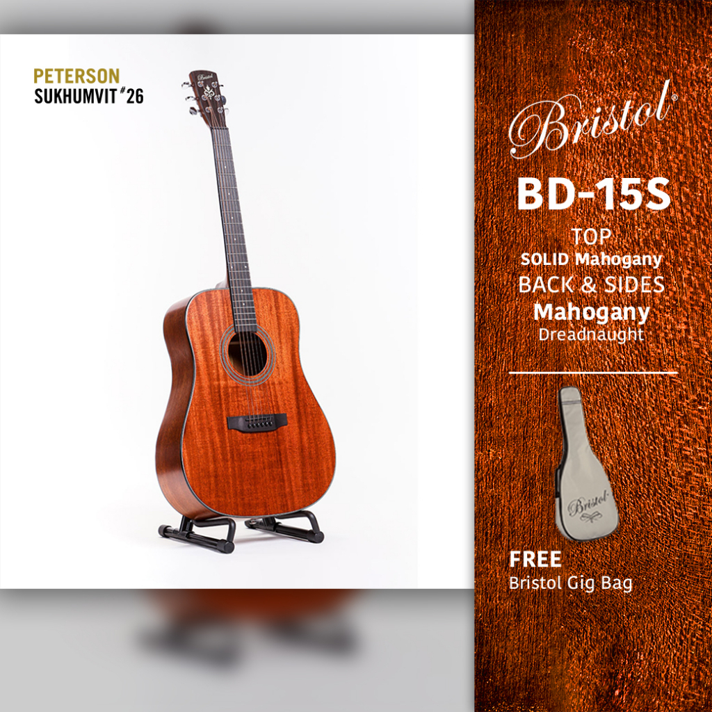 กีตาร์โปร่ง Bristol by Blueridge รุ่น BD-15S ทรง Dreadnought All Mahogany แถมฟรี Gig Bag