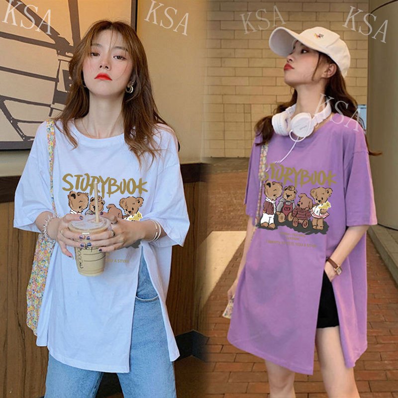 เสื้อยืดสวยๆผู้หญิงฤดูร้อนใหม่ oversize เสื้อผ้าสาวอวบไซส์ใหญ่ แฟชั่น เสื้อโอเวอร์ไซส์สไตล์เกาหลี พิมพ์ลายการ์ตูนน่ารักๆ