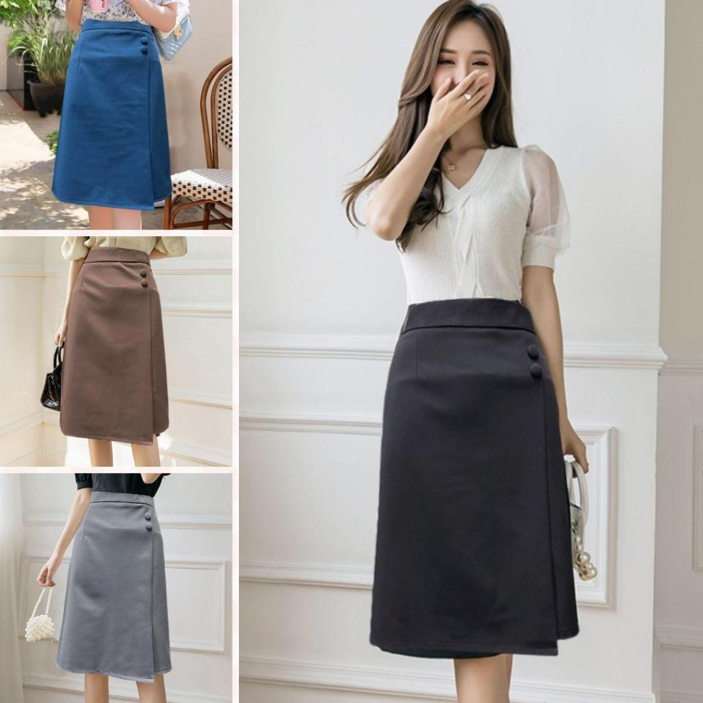 *พร้อมส่ง* Y1 กระโปรงผ้าโรเซฟ ทรงเอ ผ่าหน้าทบ ยาว 22 นิ้ว ไซส์ S - 5XL ผ้านิ่ม ยืด ใส่สบาย ไม่ต้องรีด