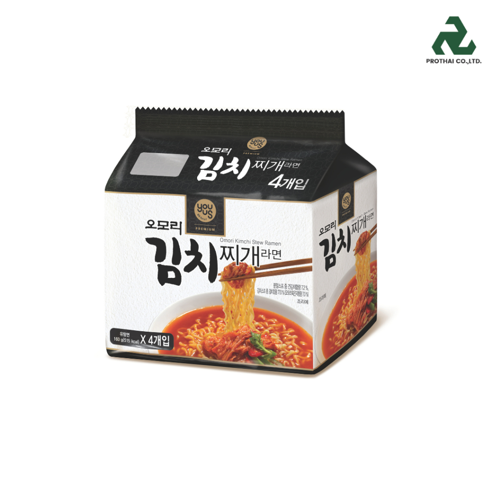 YOUUS Omori Kimchi Jjigae Noodle Pack ยูอัส โอโมริ กิมจิ สตูว์ ราเมน แพ็ค 160 g. x4