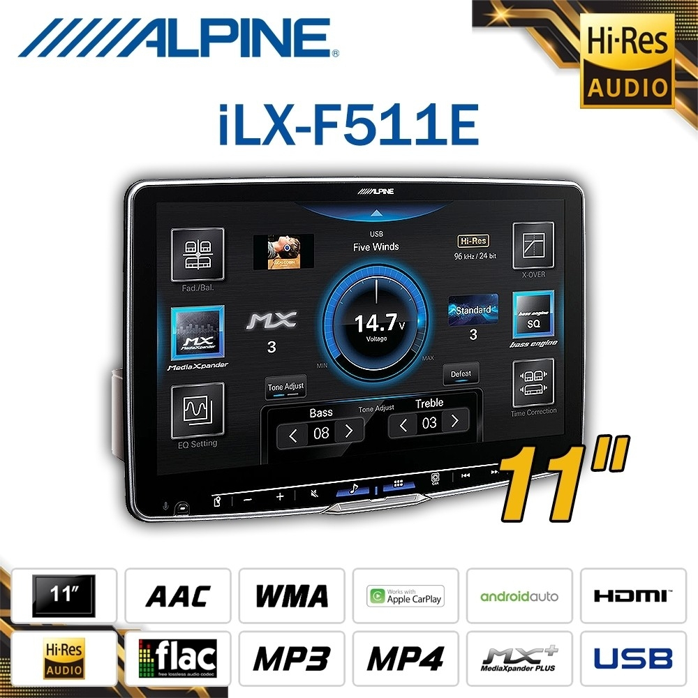 ของแท้แน่นอน!! เครื่องเล่นติดรถยนต์ แบรนด์ดัง ยี่ห้อ ALPINE รุ่น  iLX-F511E เล่นไฟล์เพลงความละเอียดส
