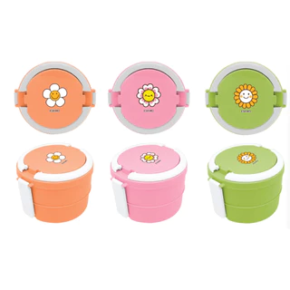 ️Eskimo ปิ่นโต 2 ชั้น กล่องใส่อาหาร พลาสติก เข้าไมโครเวฟได้ สีสันน่ารัก ลาย Happy Flower FC01