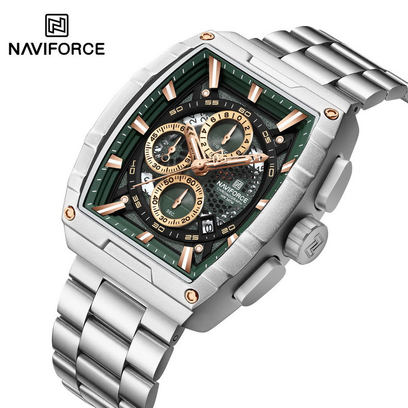 Naviforce นาฬิกาข้อมือผู้ชาย สปอร์ตแฟชั่น  NF8066 หน้าปัดโคโนกราฟ ทรงถังเบียร์ สายสแตนเลส กันน้ำ ระบบอนาล็อก