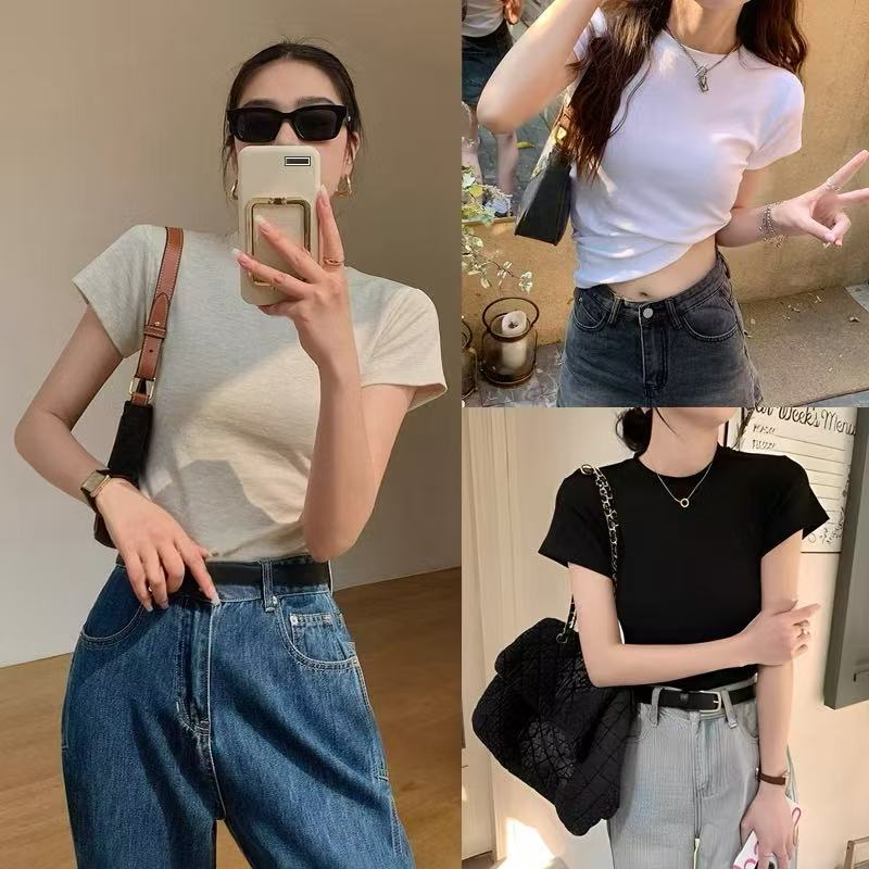 MW150 เสื้อยืดผู้หญิง คอกลมแขนสั้น สีทึบ แฟชั่น (8905)