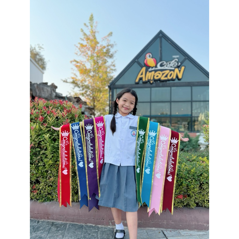 (58) >> สายสะพายรับปริญญาเด็ก สกรีน congratulations ขอบทอง