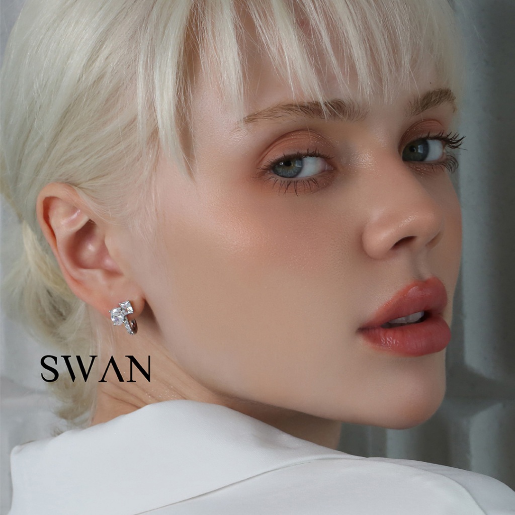 Swan حلق فضة حقيقية بحجرين زركون — صورة 5