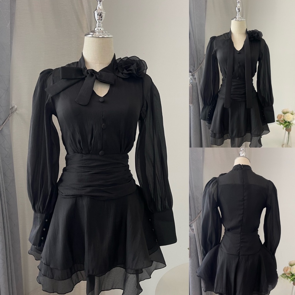 M101 - Button Seoul ชุดเดรสน่ารัก เดรสคุณหนู รุ่นแขนยาวแต่งกระดุม