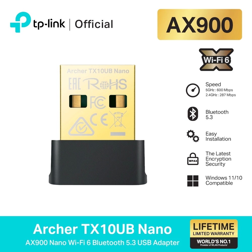 TP-Link (Archer TX10UB Nano) AX900 Nano Wi-Fi 6 Bluetooth 5.3 USB Adapter