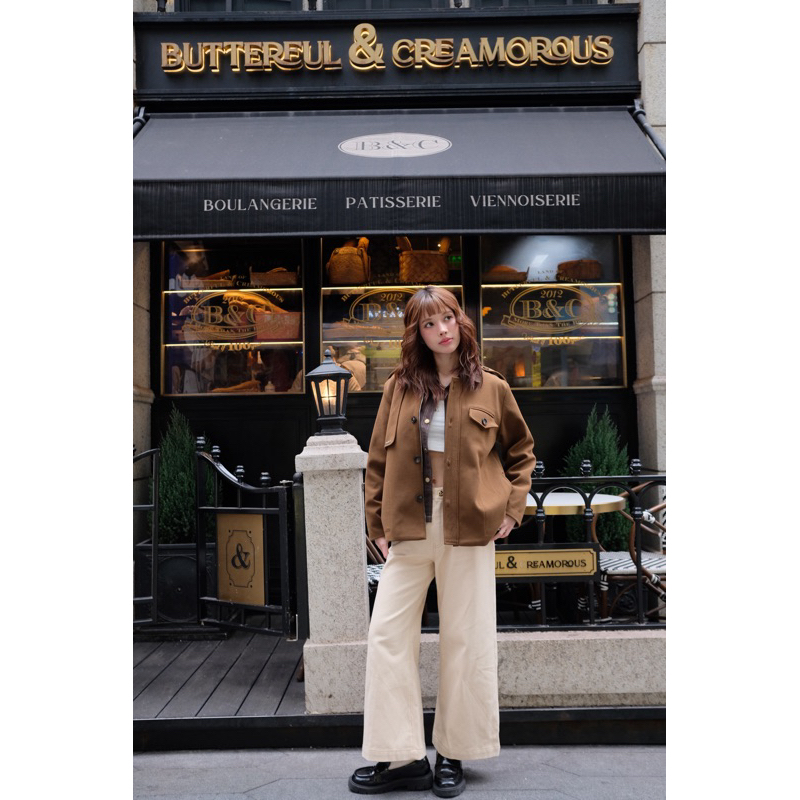 MABEL POLY COAT(BROWN/CREAM/WHITE)