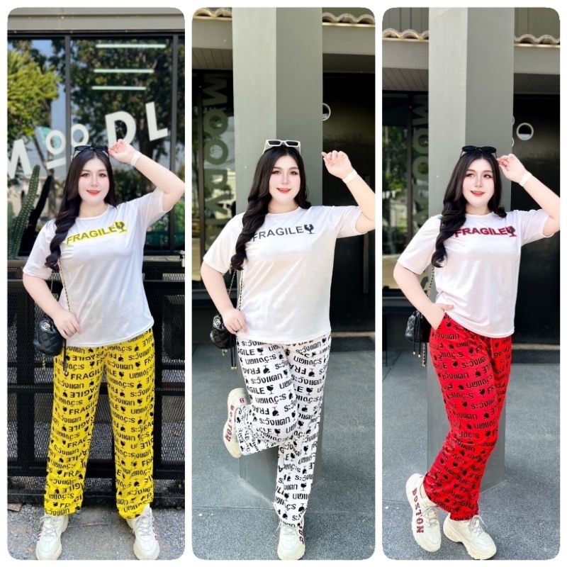 งานใหม่เข้าเพิ่มชุดเซ็ทระวังแตก เสื้อ กางเกง เชือกรูด ผ้านิ่มใส่สบาย รอบอกก่อนยืดอยู่ที่ 48"