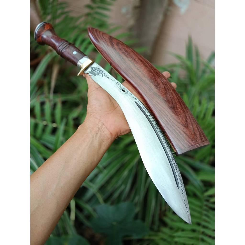 มีดกูรข่า มีดกุรข่า Kukri มีดเดินป่า มีดมาเชเต้ มีดแคมป์ 12” ตลป. ผิวขัด ตอกลาย เซาะร่อง ด้ามฝักชิงช