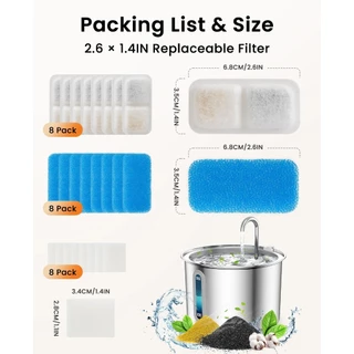 Oneisall ไส้กรองคาร์บอน 8 ชิ้น สำหรับเปลี่ยน น้ำพุสัตว์เลีเยง ขนาด 2 ลิตร รุ่น PWF-001 Filter