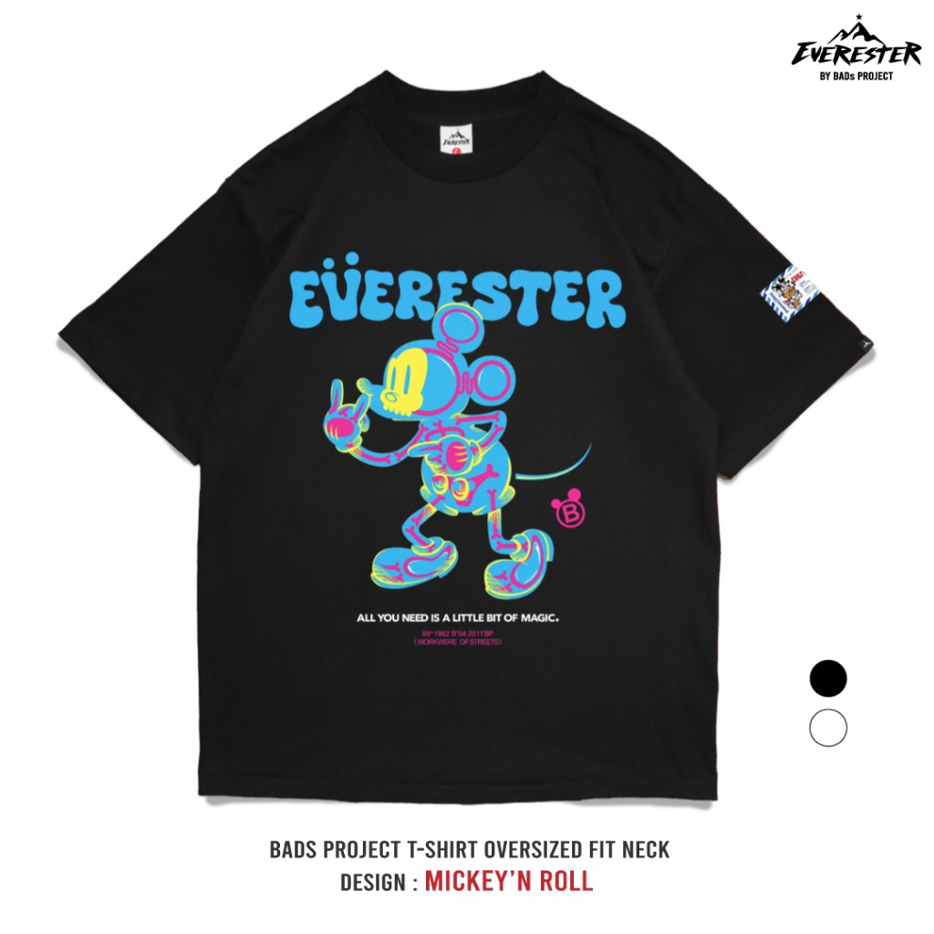 EVERESTER เสื้อยืด เสื้อคอฟิต Heavy Cotton เสื้อผู้ชาย Oversize Mickey Rock N Roll ขาว ผู้ชาย EXP