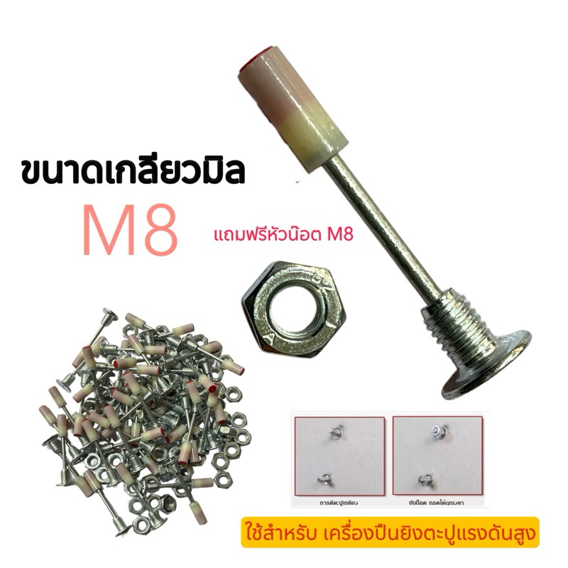 ลูกปืนตะปู เกลียว M8 สำหรับ ใช้กับเครื่องยิงตะปูแรงดันสูง (ใช้ได้ทุกรุ่น ทุกยี่ห้อ) *** พร้อมหัวน็อต M8