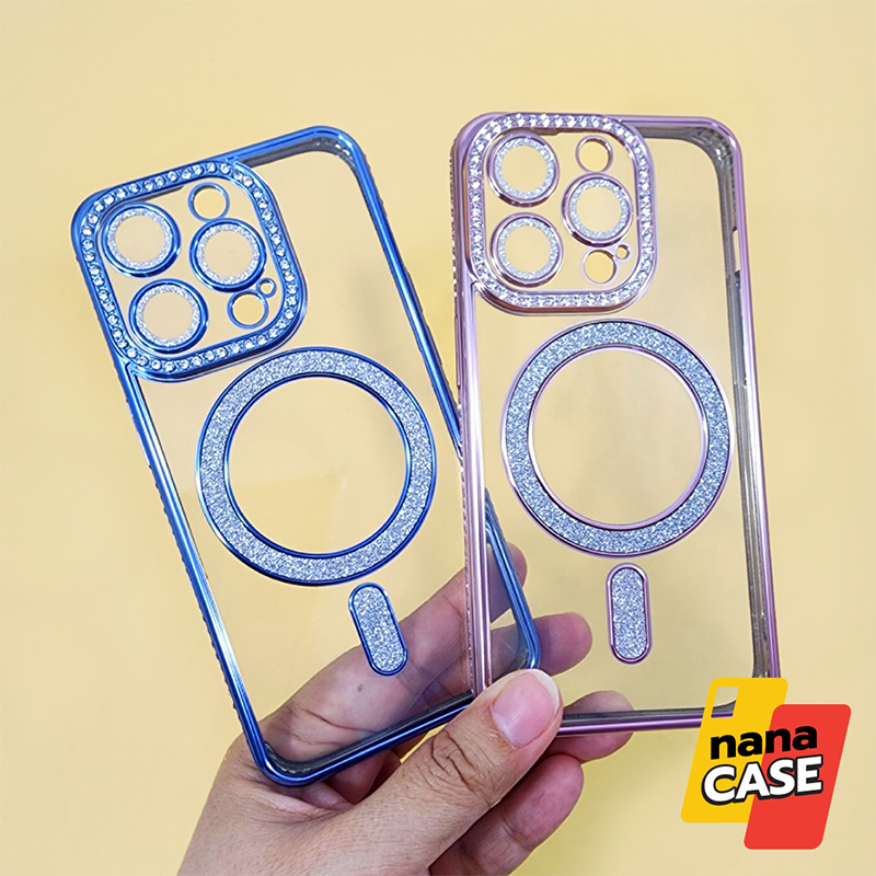 สำหรับรุ่นซัมซุง A05 A05s A06 A15 A16 A25 A35 A55  เคสขอบสีประกายเพชร มีวงแหวนแม่เหล็กสำหรับยึดที่ชาร์จแบบไร้สาย
