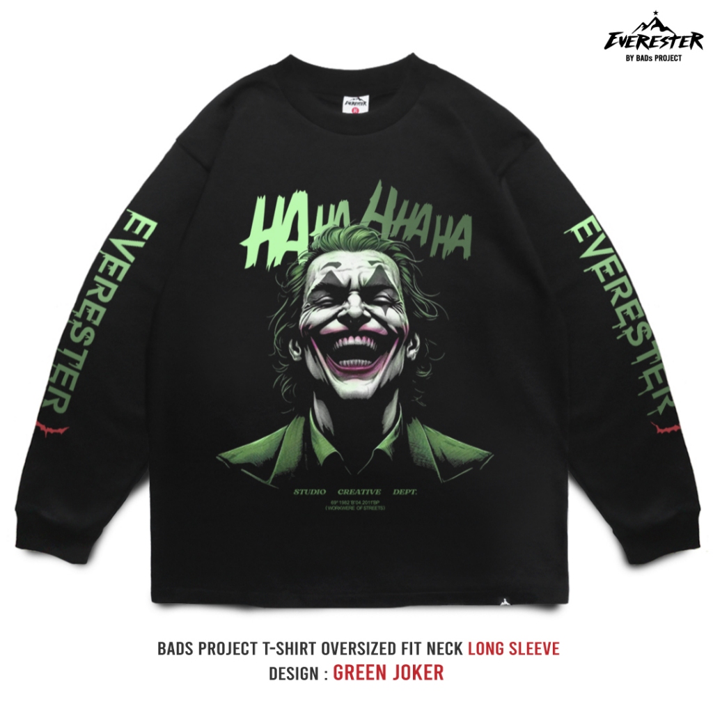 EVERESTER เสื้อแขนยาว Oversize (แขนจั้ม) " Joker โจ๊กเกอร์ " เสื้อยืด สีดำ เสื้อแขนยาวผู้ชาย EOLF