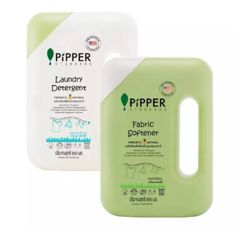 Pipper laundry detergent/ fabric softenner 900ml. น้ำยาซักผ้า / ปรับผ้านุ่ม กลิ่นยูคาลิปตัส