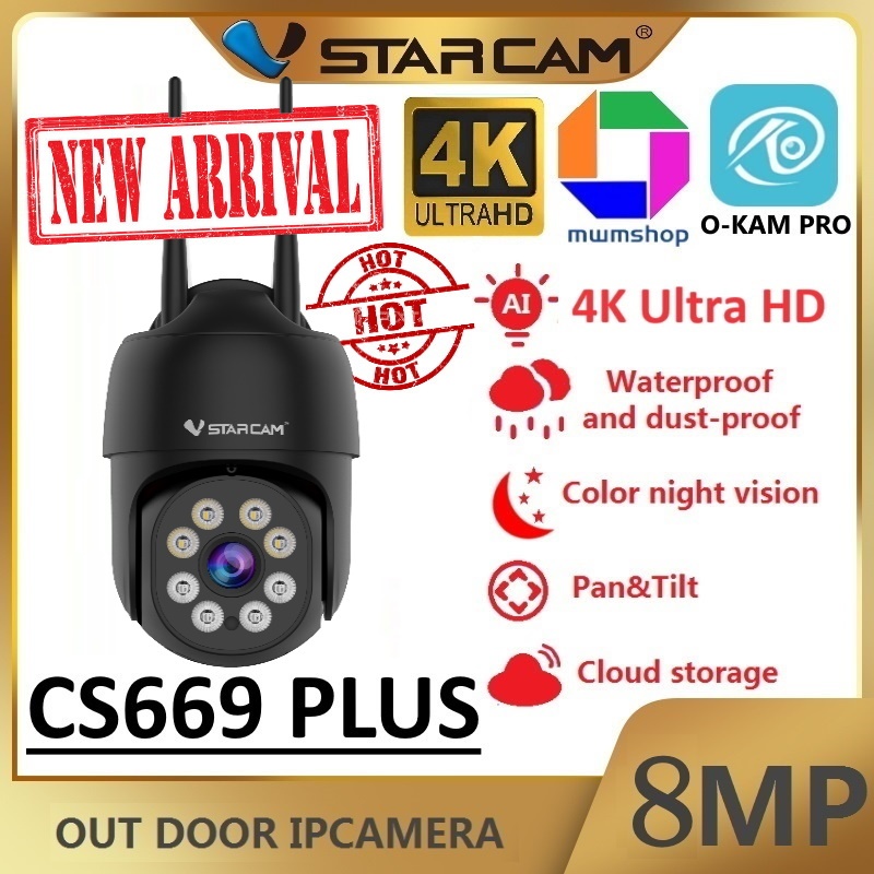 Vstarcam CS669 PLUS สีดำ (ใหม่ 2025) ความละเอียด 8 MP กล้องวงจรปิดไร้สาย Outdoor 4K UHD Color Night Vision มีAI+