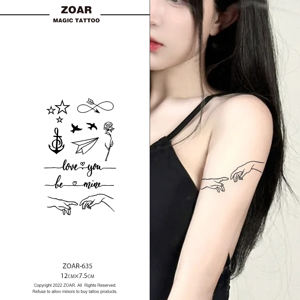 COD🔥 ⚡ส่งจากไทย⚡แทททู ZOAR🚛L06 tattooจดหมาย❤ผีเสื้อ สติ๊กเกอร์รอยสัก กันน้ำ รอยสัก ลายสัก 15 วัน สีดำ