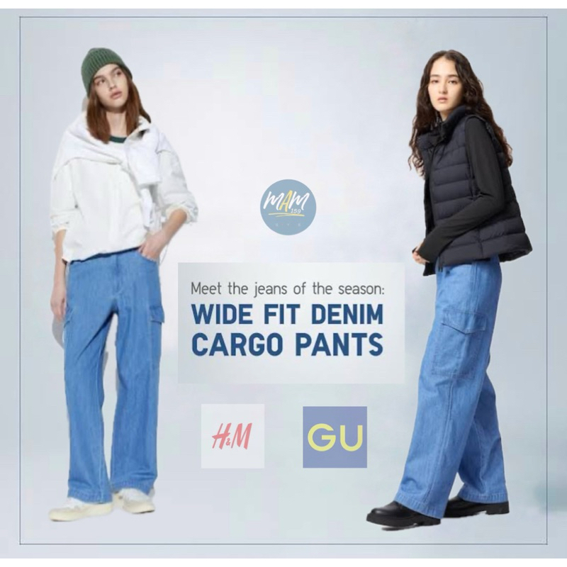 GU & Uniqlo กางเกงยีนส์ คาร์โก้ WIDE FIT DENIM CARGO PANTS มือสองงานแบรนด์