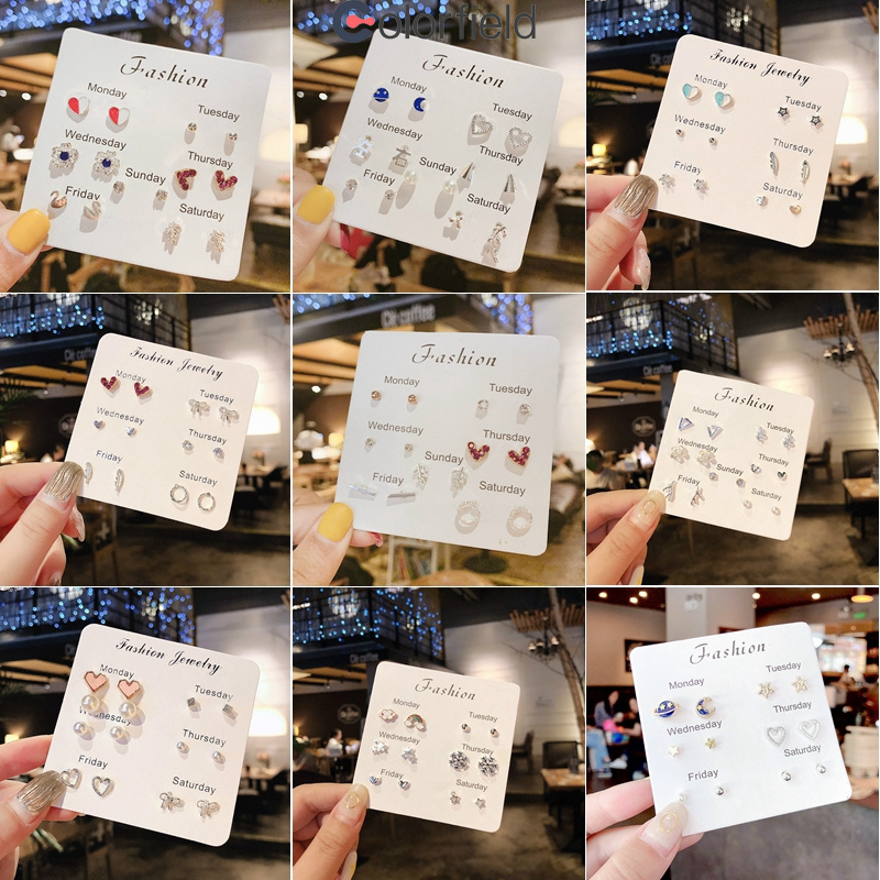 Colorfield  ต่างหูเงิน 925 รูปผีเสื้อ ดอกไม้ ดาว เครื่องประดับแฟชั่น สําหรับผู้หญิง ของขวัญ 6คู่ ต่อชุด