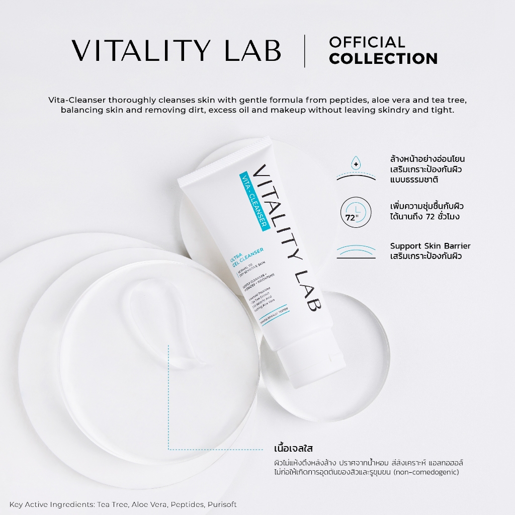 เจลล้างหน้า Vita-Cleanser สำหรับผิวแพ้ง่ายและผิวปกติ พร้อม Tea Tree และ Aloe Vera จาก VITALITY LAB รูปที่ 3