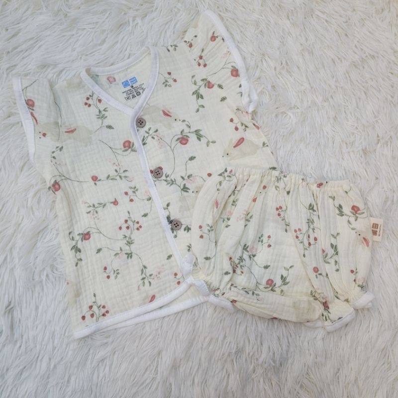 PAPA​ BABY​ชุดเสื้อกระดุม ชุดเสื้อป้าย เด็กหญิง ผ้าฝ้าย​ย่น​สำหรับ​0-6​เดือน​
