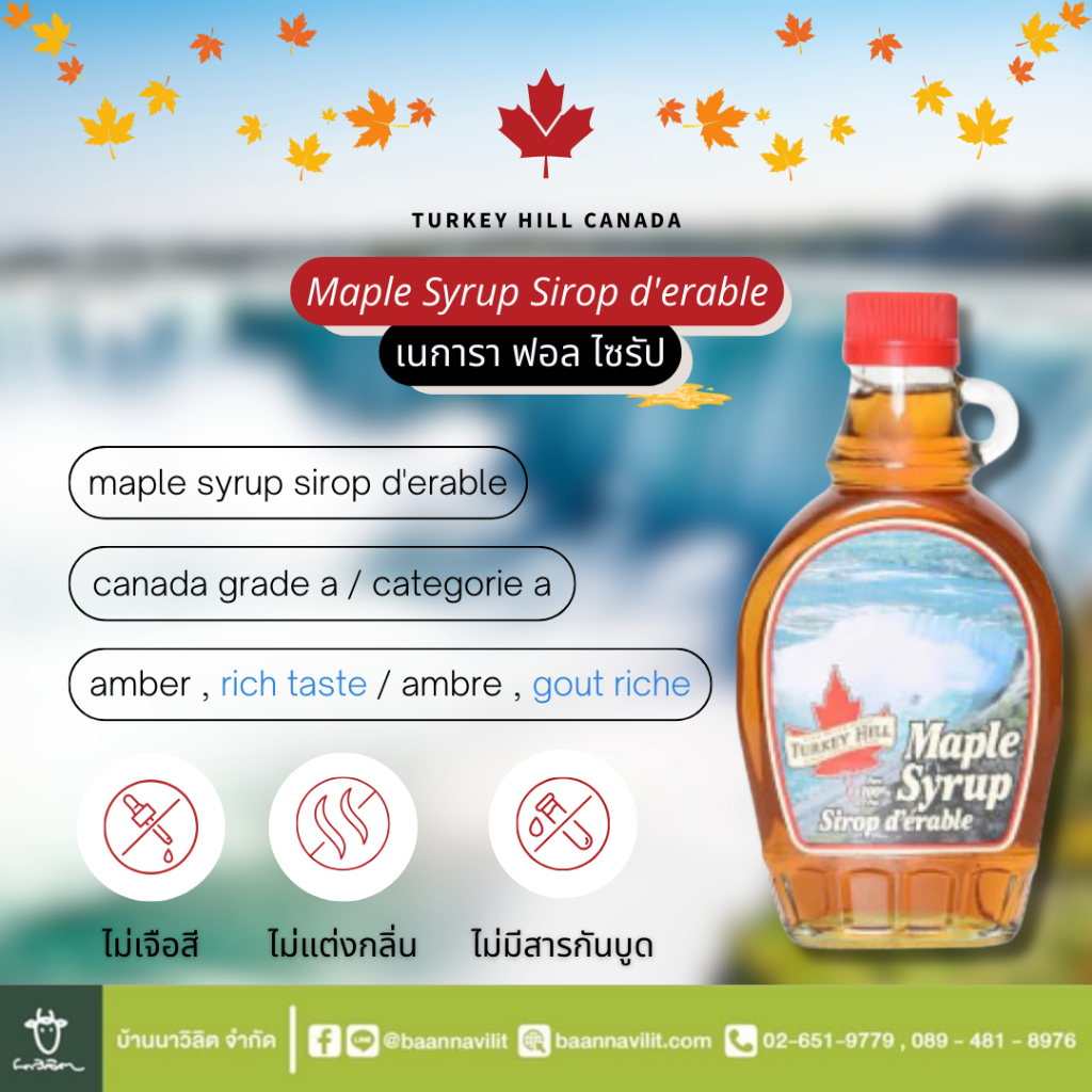 เนการา ฟอล ไซรัป น้ำเชื่อม ตราเทอคิฮิว ขนาด 250 มล. (Maple Syrup Sirop d'erable) EXP: 02/06/2030