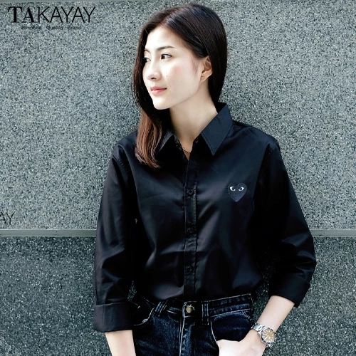 takayay brand เสื้อเชิ้ต สีดำพื้นใจดำ **เช็คขนาดจากตางรางไซซ์ของทางร้านเท่านั้น** เสื้อเชิ้ตทำงาน ผ้าคอตตอนทวิล