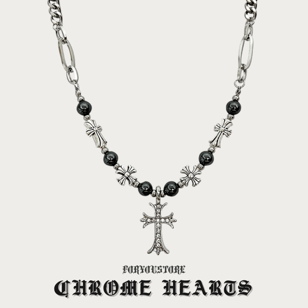 Chrome Hearts สร้อยคอโครมฮาร์ท Korea Style สร้อยคอเกาหลี งานมุกสะท้อนแสง