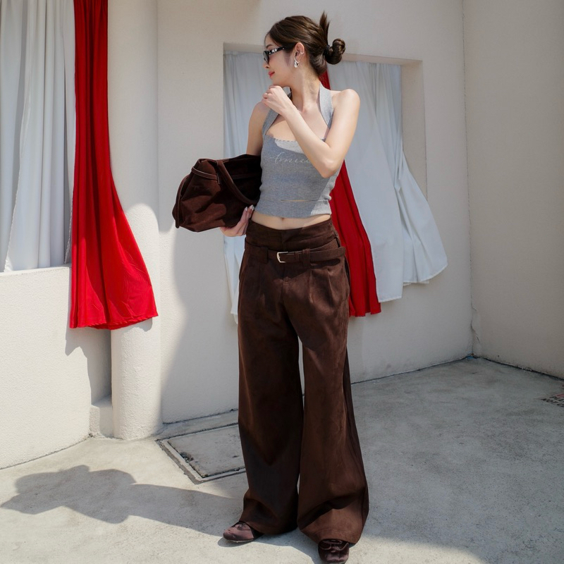AMUSE BKK - Dumpling Suede Belt กางเกงหนังกลับ ดีไซน์จีบเกี๊ยว มาพร้อมเข็มขัด *กรุณาอ่านไซส์ให้ละเอียดก่อนสั่ง*