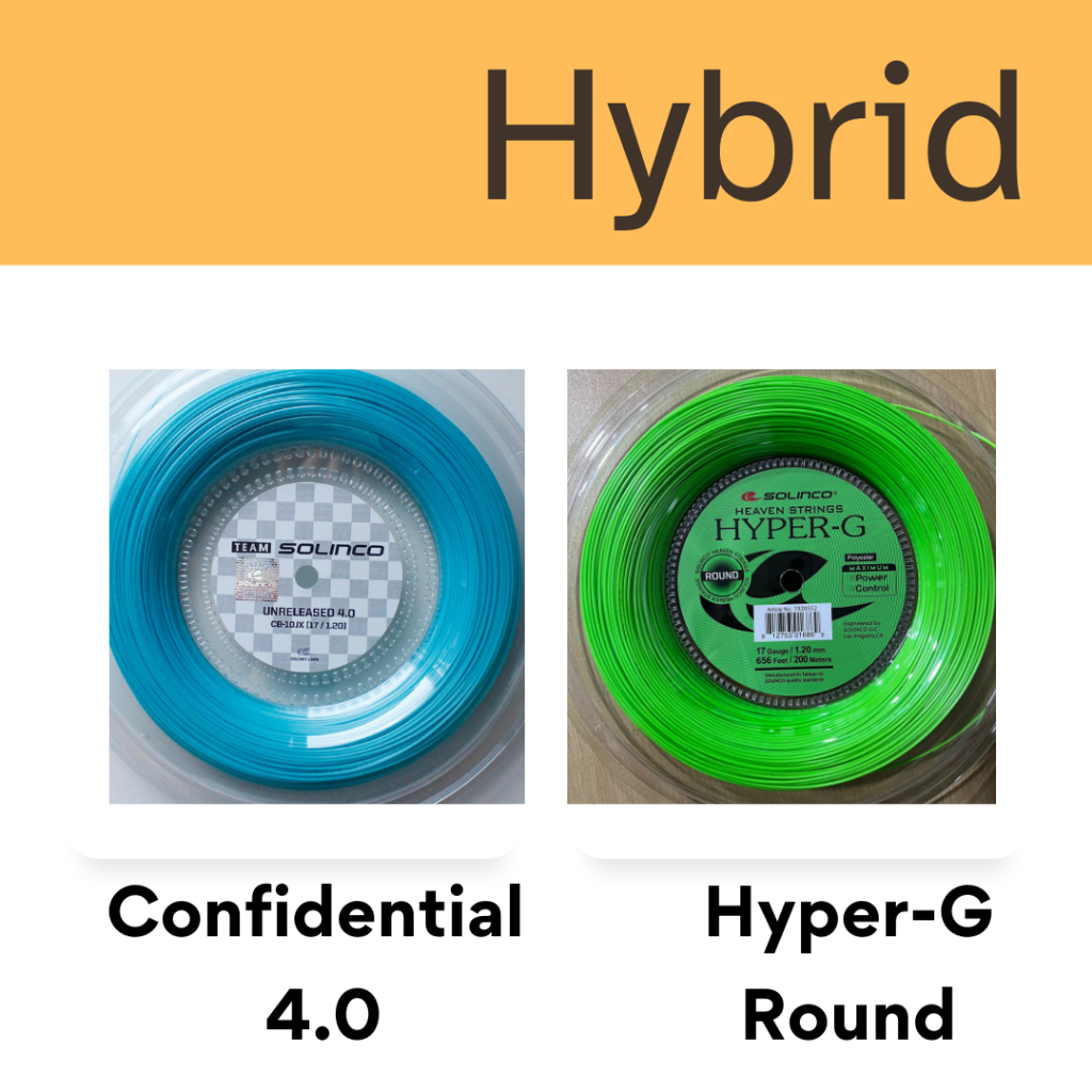 Solinco เอ็นเทนนิสไฮบริด Confidential 4.0 / Hyper G Round Hybrid (cut)