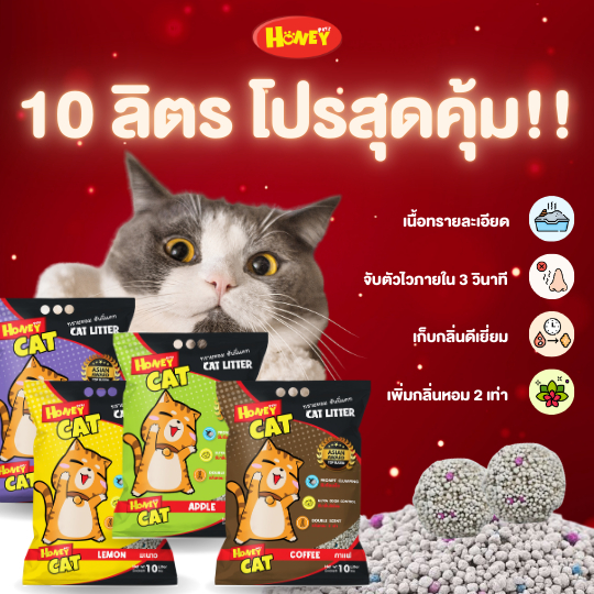 ทรายแมว Honey Cat ยกกระสอบ 10 ลิตร