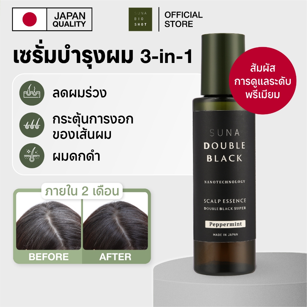 SUNA เซรั่มแก้ผมหงอก ปลูกผมใหม่ ลดผมร่วง บำรุงผม ส่วนผสมจากธรรมชาติ Double Black Super Peppermint 10