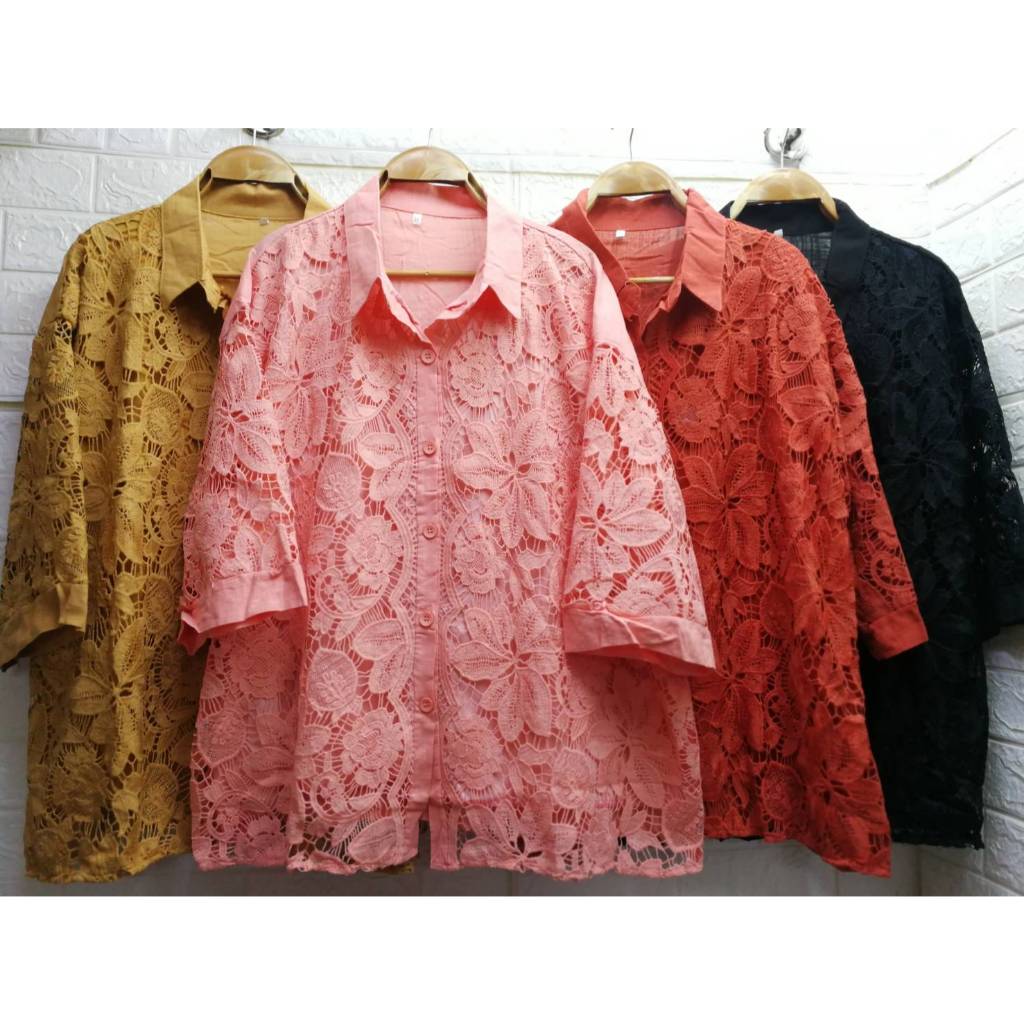 เสื้อใส่วันตรุษจีนสาวอวบ ลูกไม้คอปก อก56