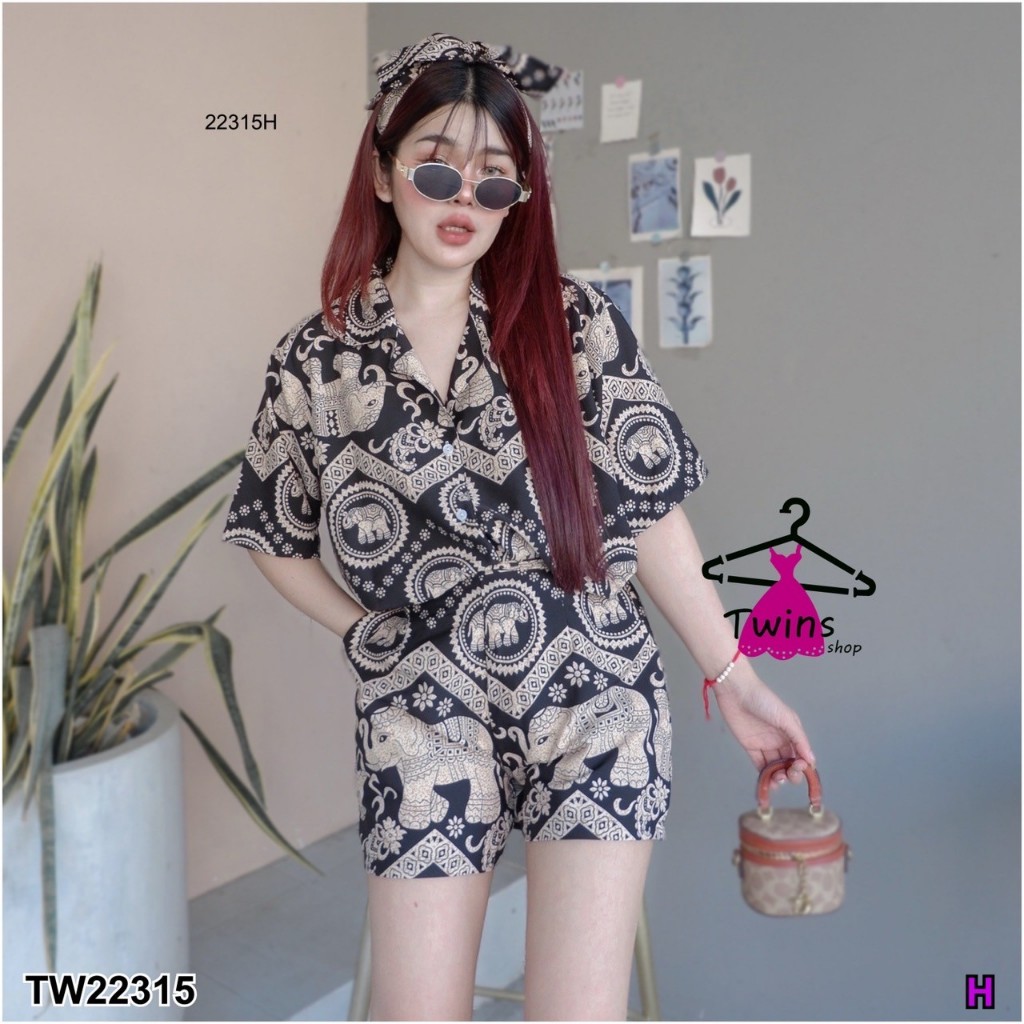 Set ช้าง 3 ชิ้น เสื้อเชิ้ตแขนสั้น + กางเกงขาสั้น +สายโบว์ TT22315 - รูปที่ 3
