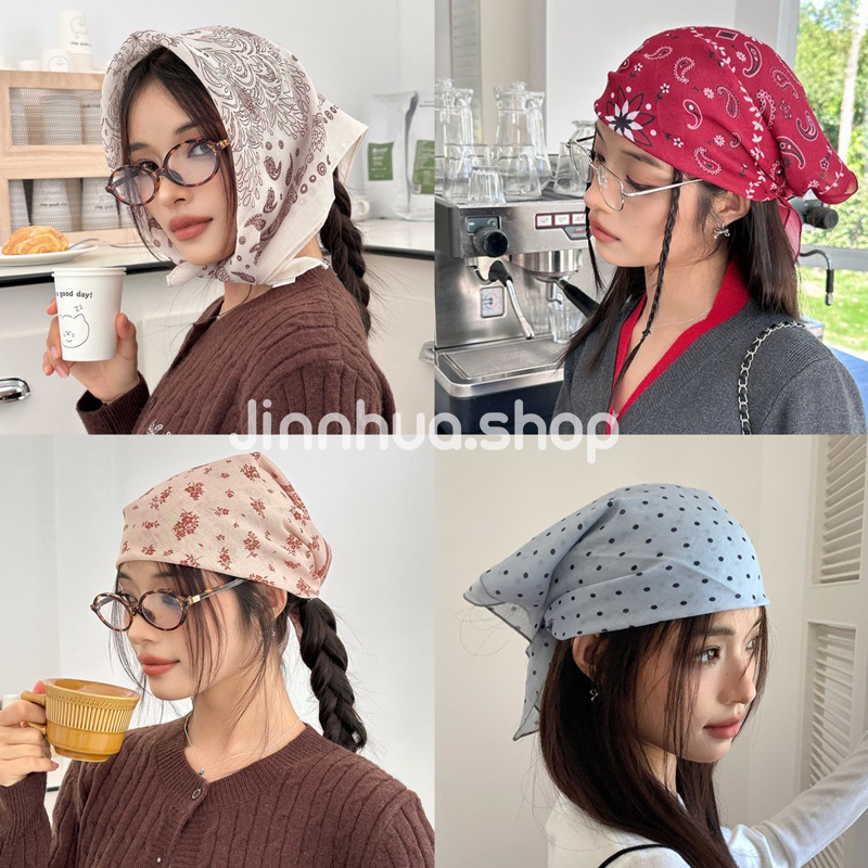 พร้อมส่ง !! ผ้าโพกผมไปทะเล ผ้าพันคอสไตล์วินเทจ Vintage Hair scarf ขนาด 58x58 cm