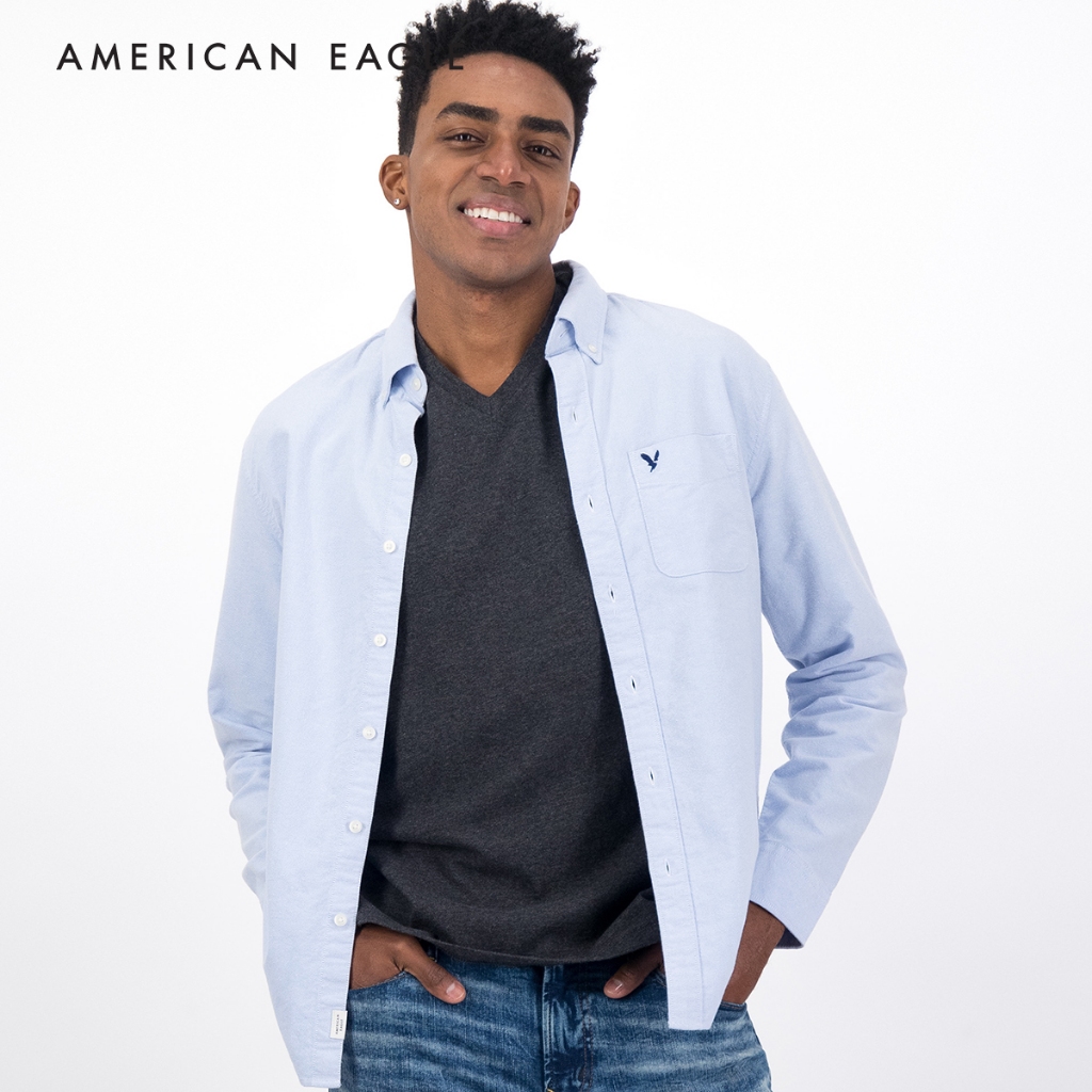 American Eagle Oxford Long-Sleeve Button-Up Shirt เสื้อเชิ้ต ผู้ชาย อ็อกฟอร์ด แขนยาว (NMSH 015-2101-400)