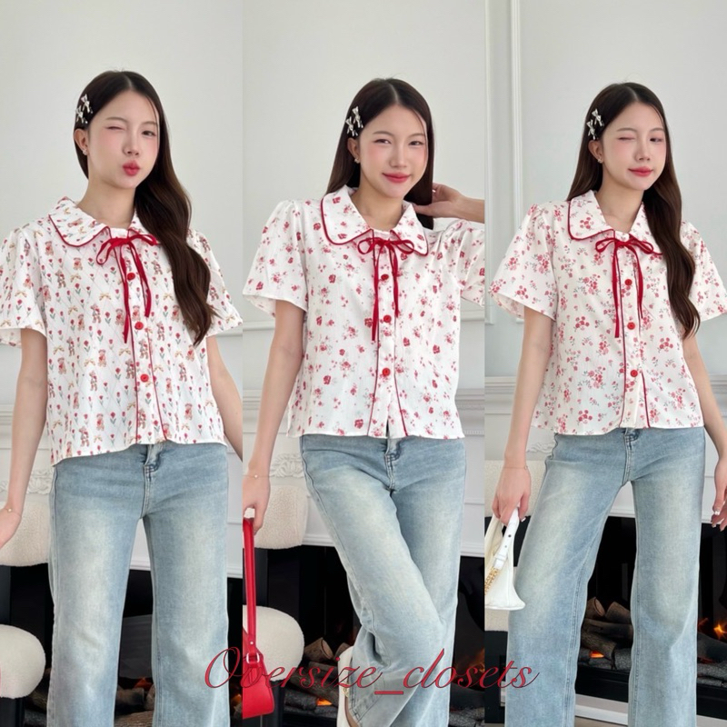 Oversize_closets | 🍒 เสื้อคอปกแต่งสายกุ้นขอบ ตัดสี D345 🌹| PRD