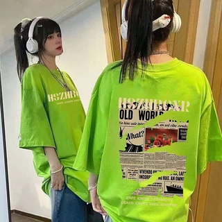 เสื้อยืดผู้หญิงแฟชั่นเกาหลีใหม่ Oversize เสื้อผ้าสาวอวบไซซ์ใหญ่ แนวสตรีท เสื้อโอเวอร์ไซต์สกรีนลายวินเทจเท่ คู่รักชายหญิง